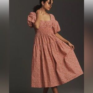 by Anthropologie puff sleeve poplin midi‎ dress. Size small.